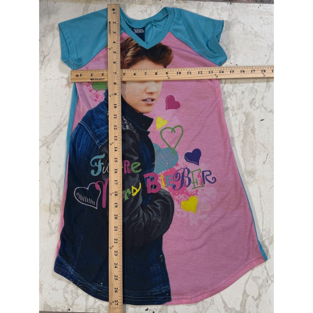 Justin Vintage Bieber Nightgown Kids Size 7/8 Pink Blue Good Future Mrs Bieber - Picture 6 of 8